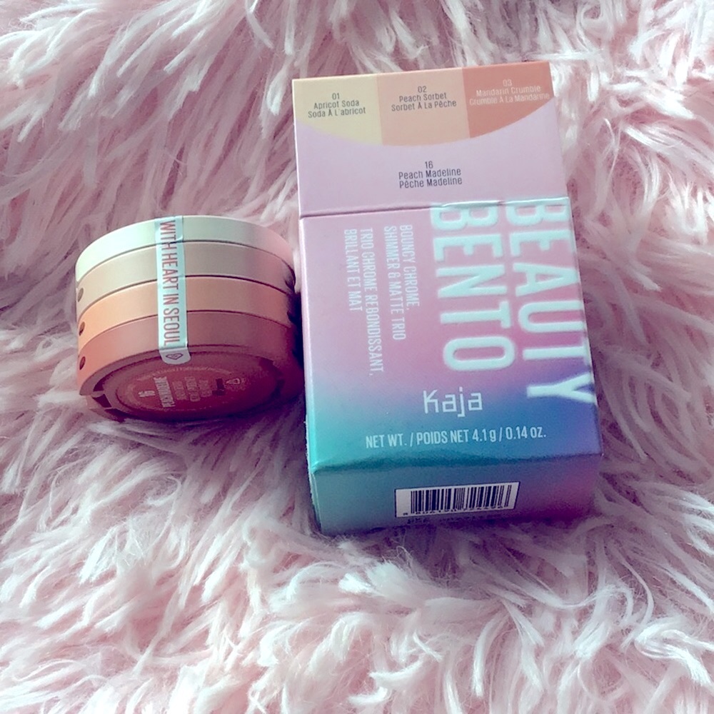 NEW Kaja Beauty Bento Bouncy Chrome Shimmer Matte Eyeshadow Trio Peach Madeline